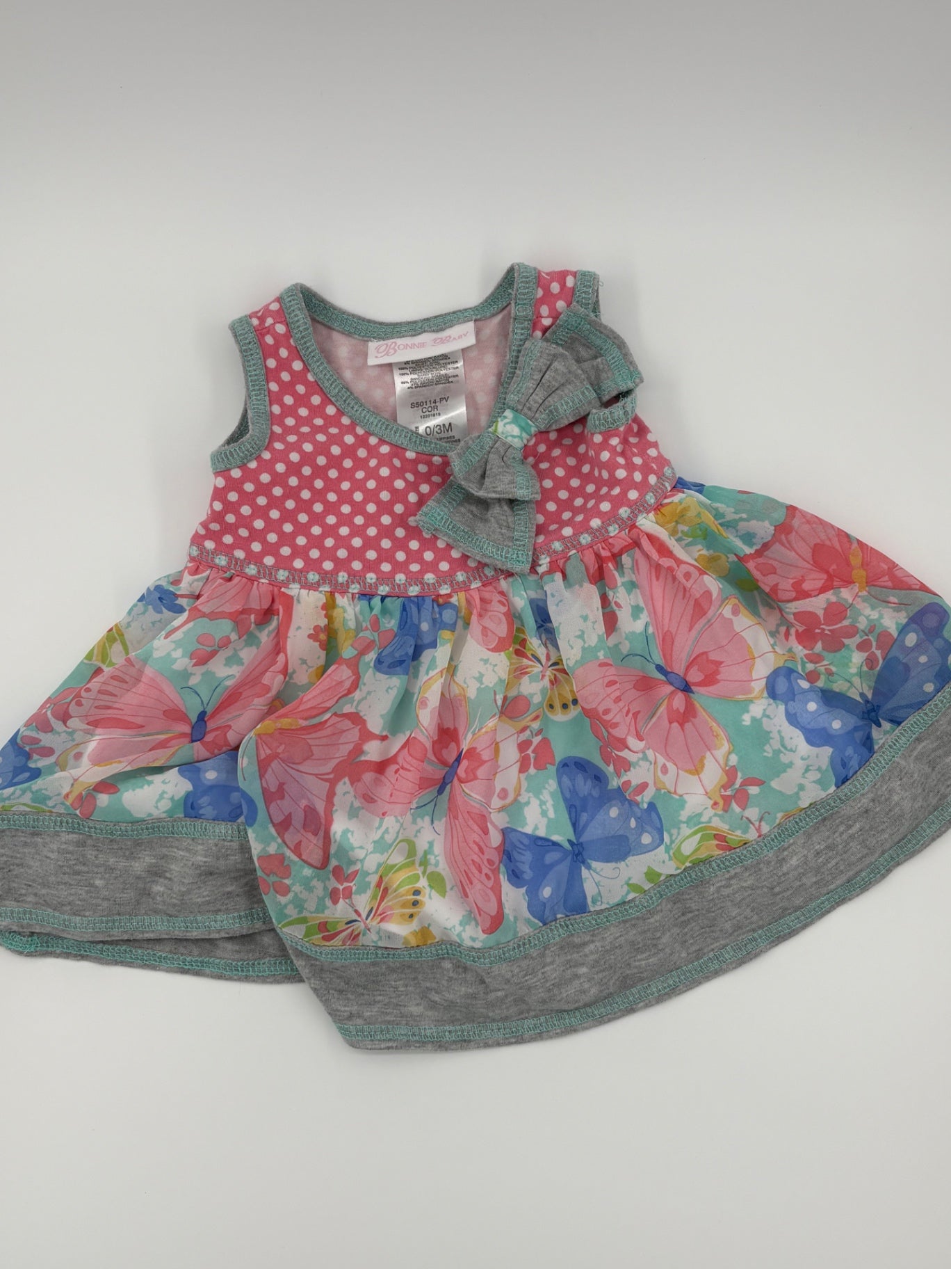 0-3m Bonnie Baby DressPink, Grey, Multicoloured