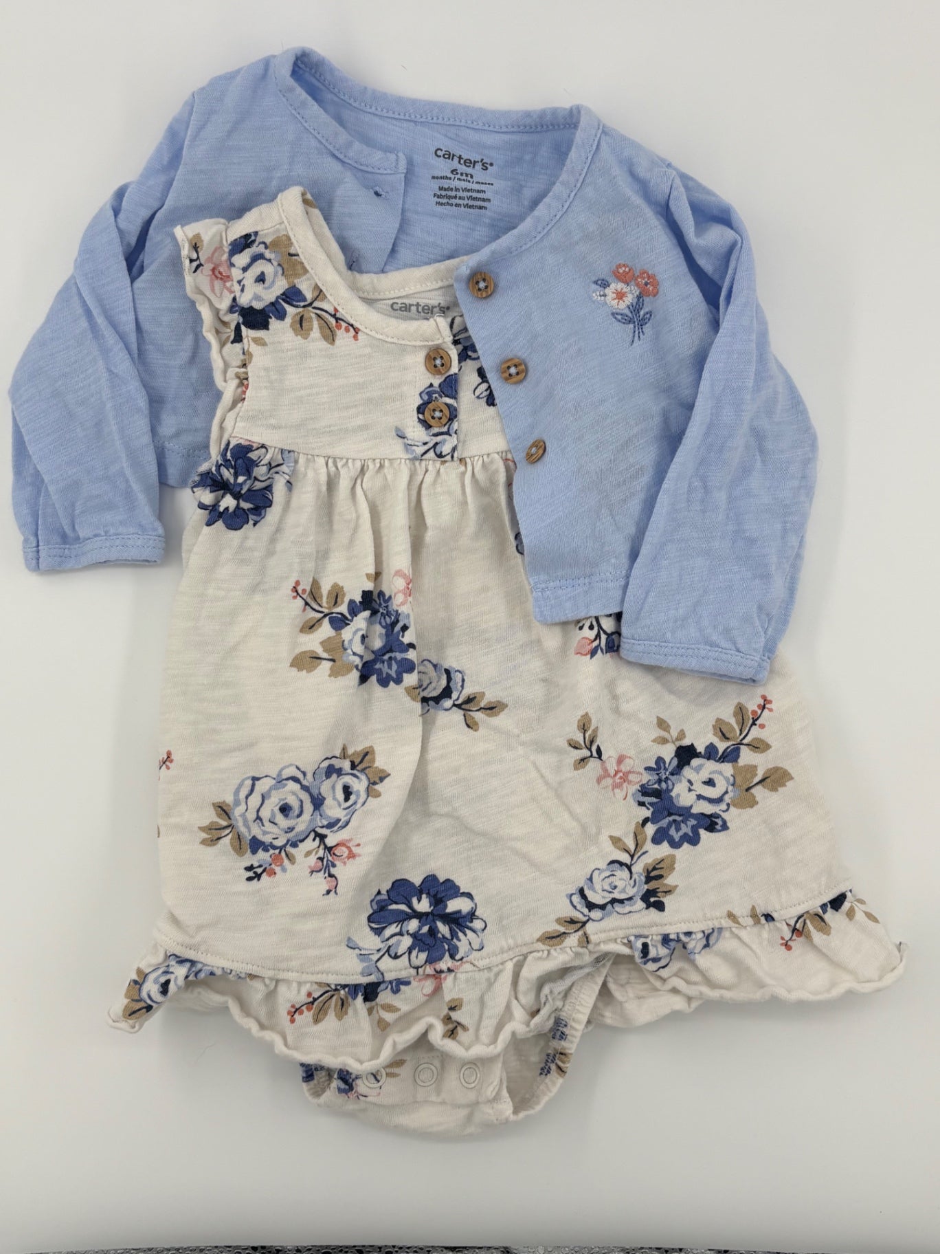 Carter's Baby Dress 3-6m Cream and Navy Blue