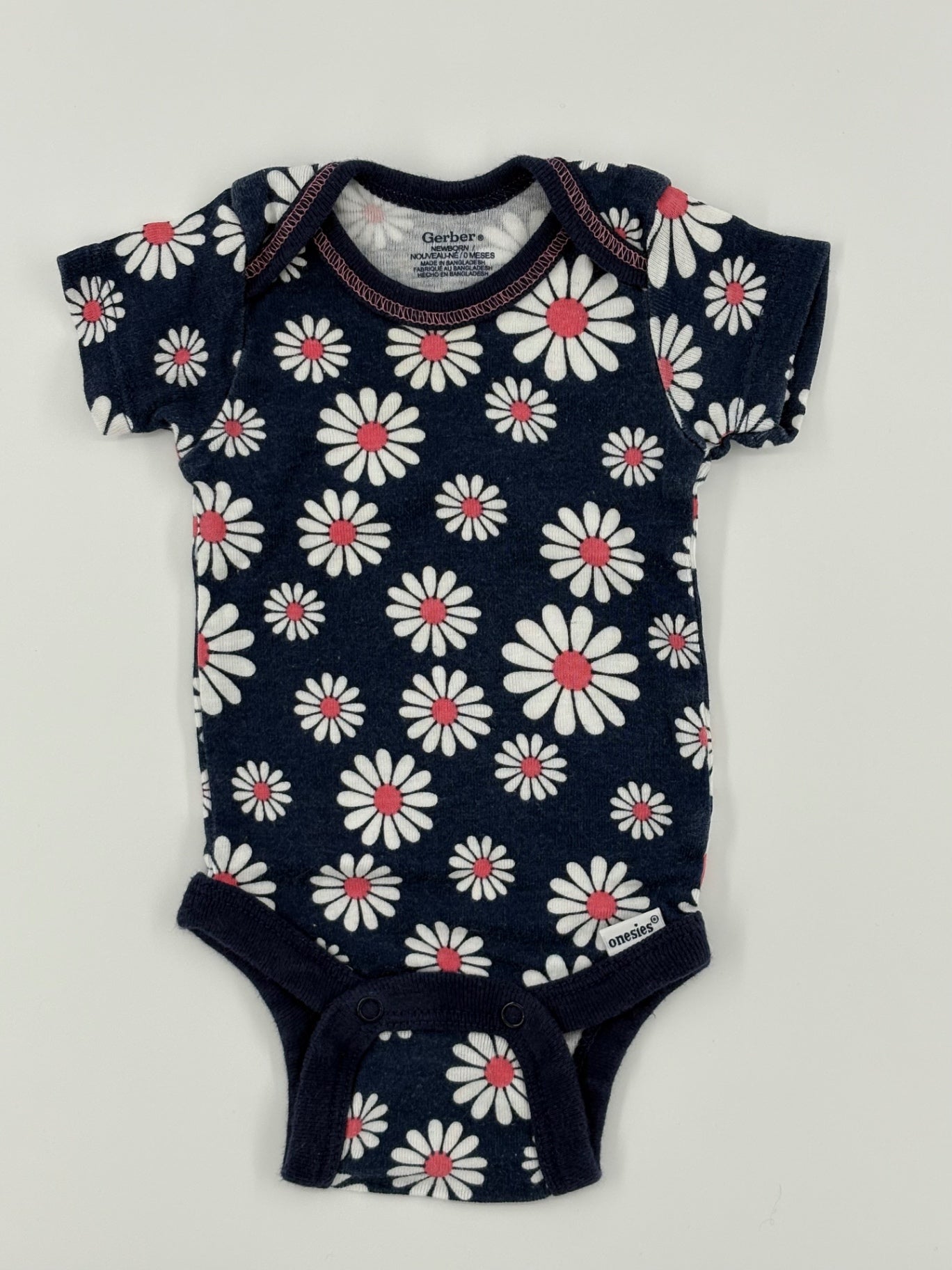 Gerber Baby Bodysuit Newborn Navy blue with white and pink floral pattern
