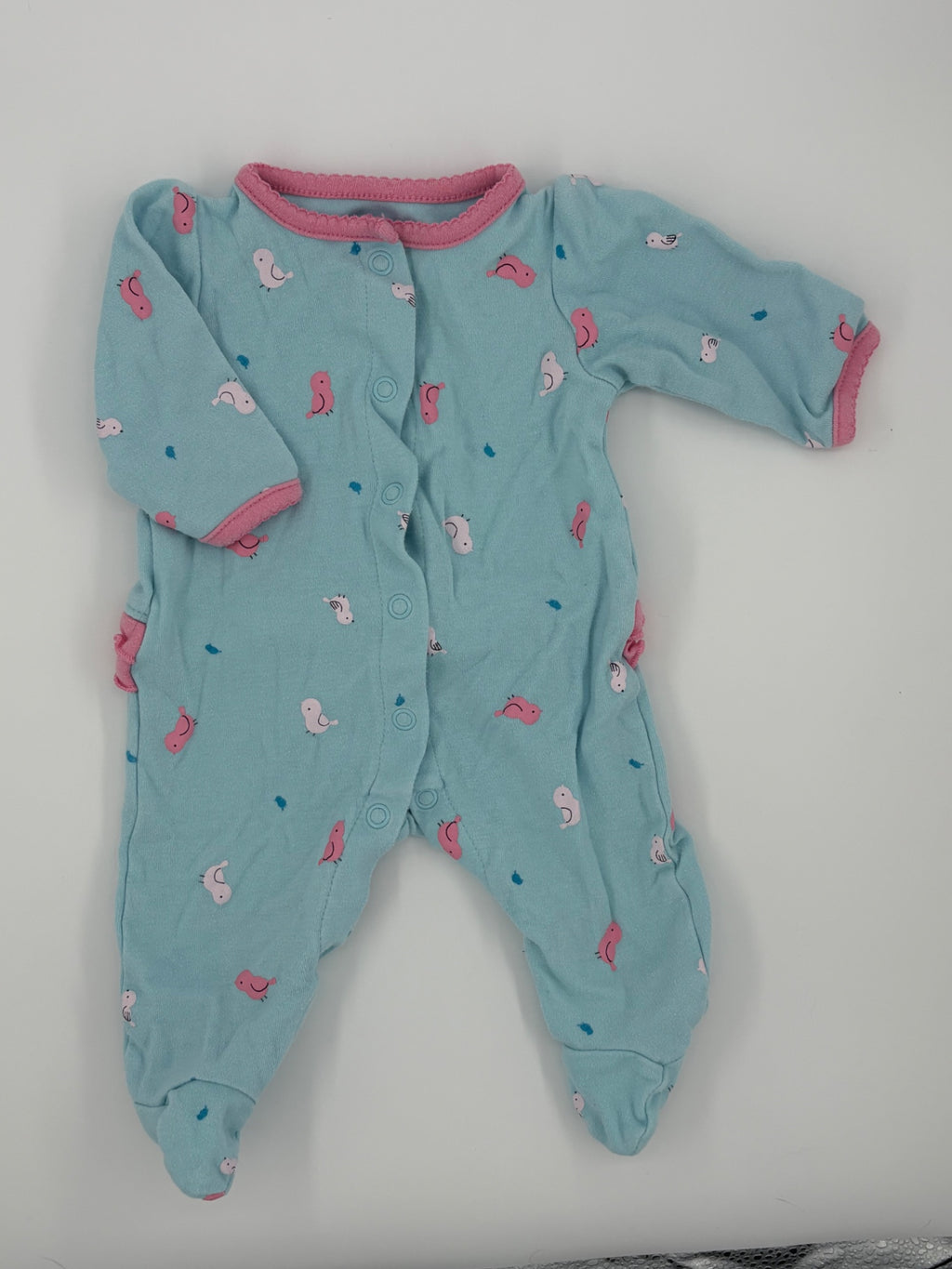 Child of Mine Baby Sleeper Newborn Light Blue with Pink and White