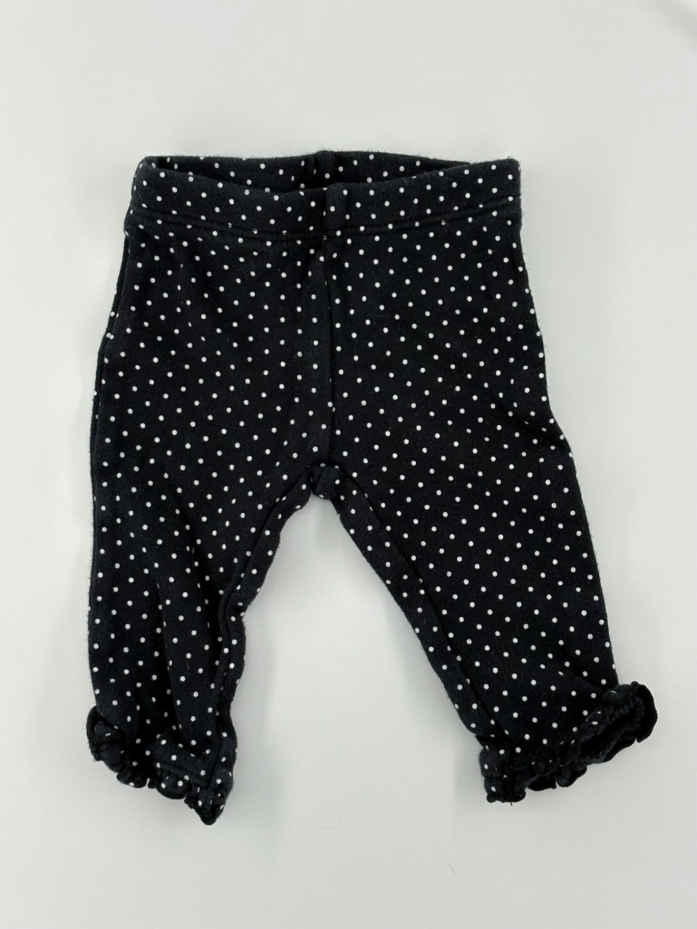 Child of Mine Baby Pants Newborn Black with white polka dots