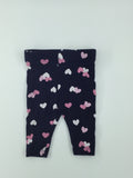 Joe Fresh Baby Pants 0-3m Dark Blue with Pink and White Hearts
