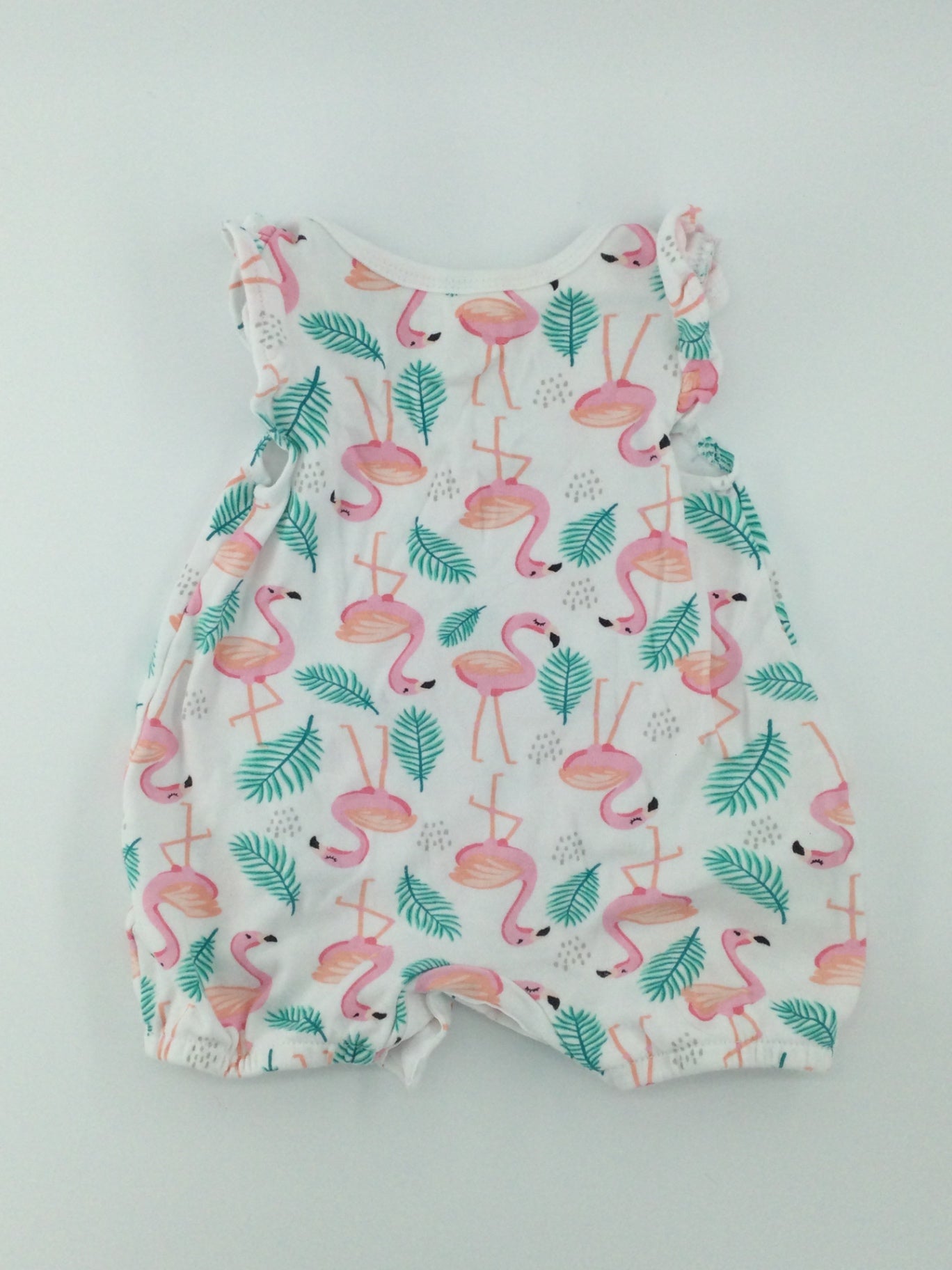 Rococo Baby Dress 0-3m White with pink, black, and green accents
