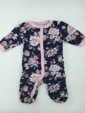 George Baby Sleeper 0-3m Navy blue with pink and white floral pattern