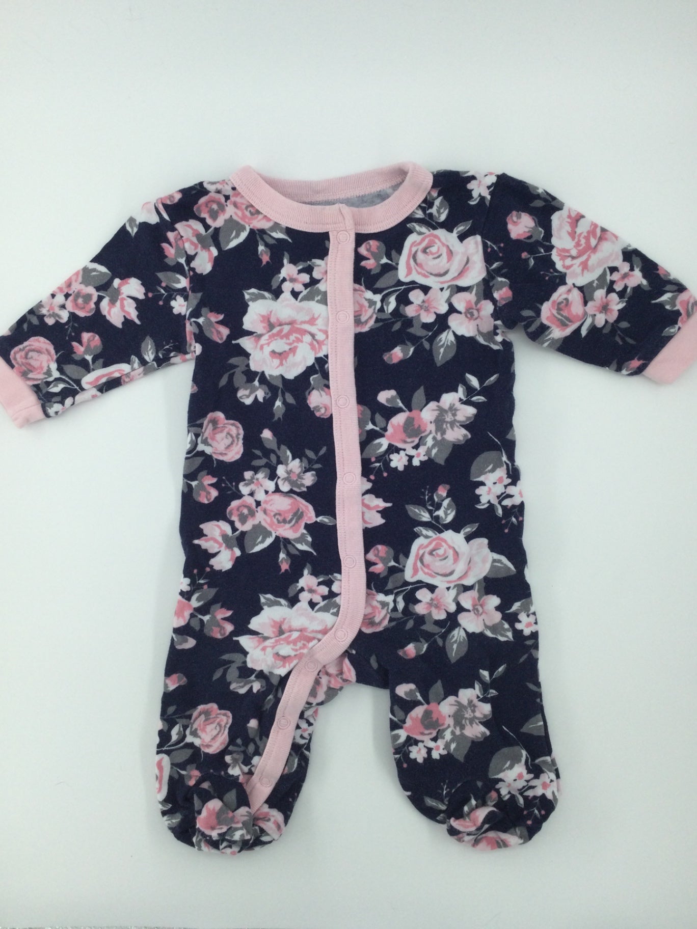 George Baby Sleeper 0-3m Navy blue with pink and white floral pattern