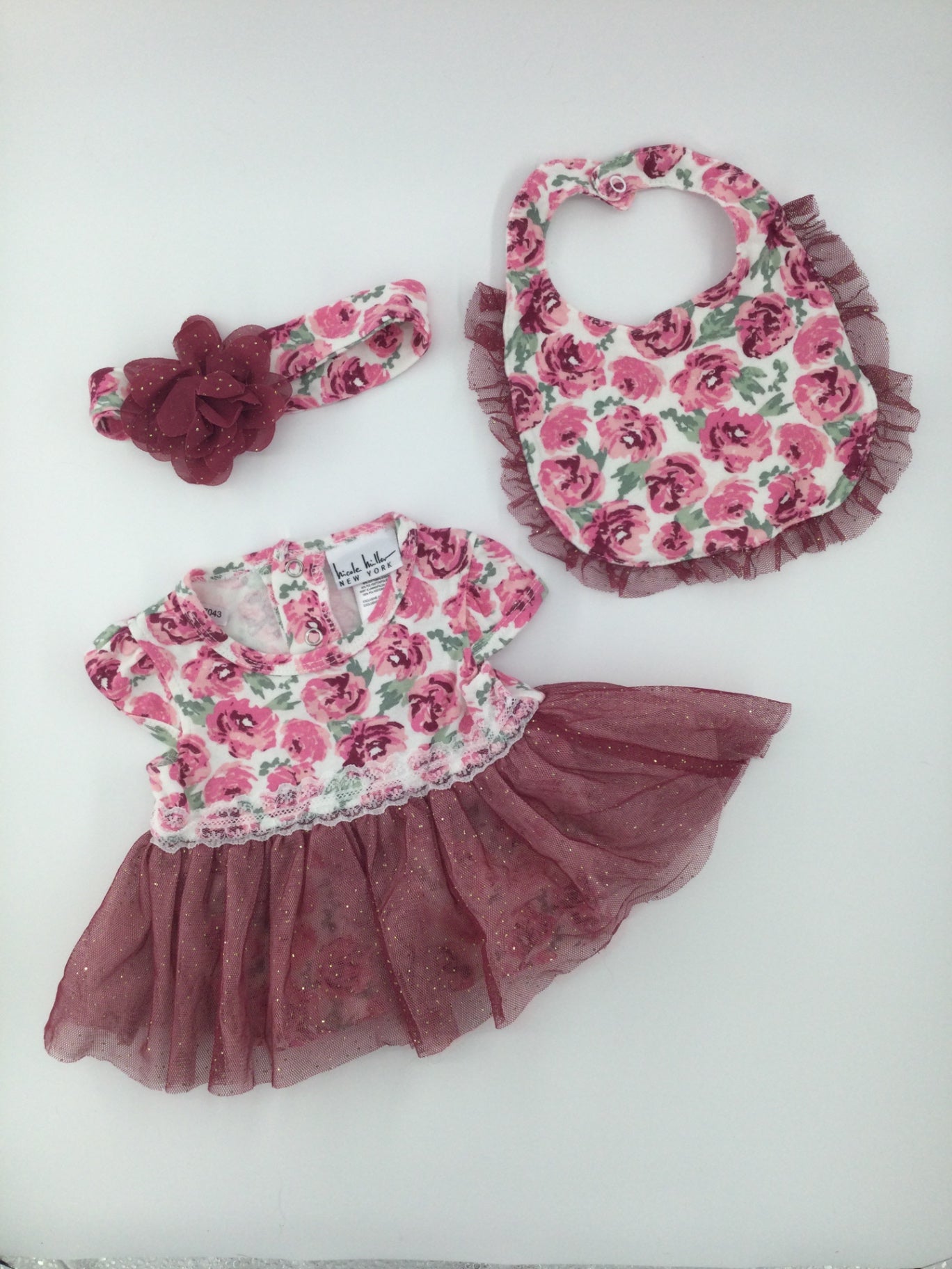 Nicole Miller New York Baby Dress 0-3m Pink and Burgundy