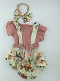 Unknown Baby Romper 3-6m Pink and Cream with Floral Pattern