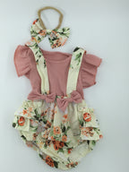 Unknown Baby Romper 3-6m Pink and Cream with Floral Pattern