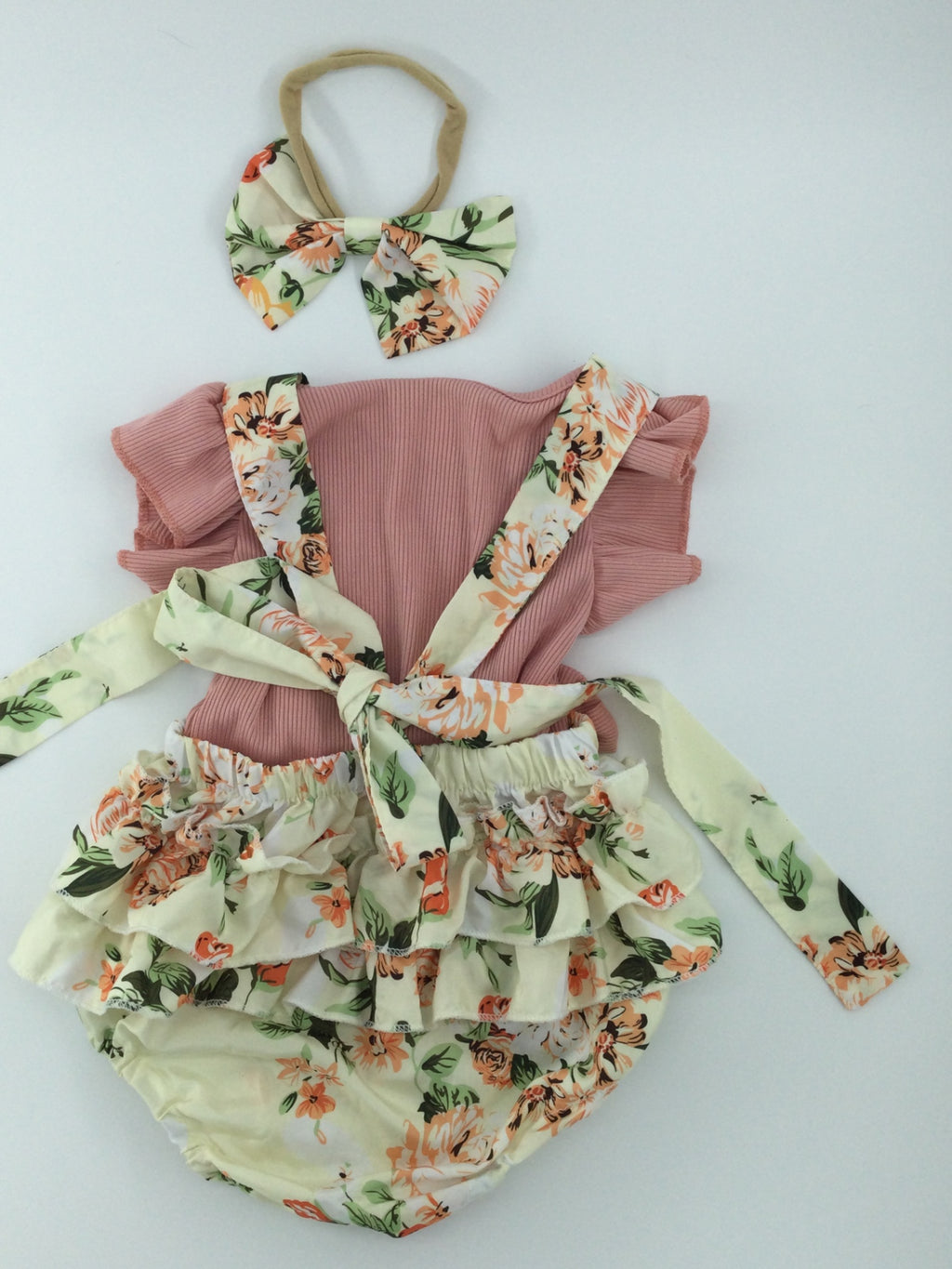 Unknown Baby Romper 3-6m Pink and Cream with Floral Pattern