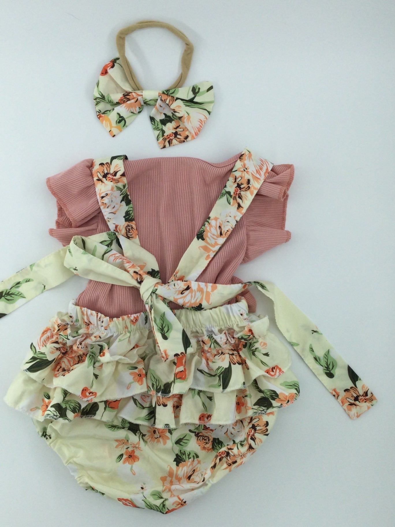 Unknown Baby Romper 3-6m Pink and Cream with Floral Pattern