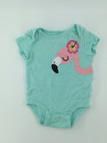 Rococo Baby Bodysuit 6-9m Turquoise w/ Flamingo