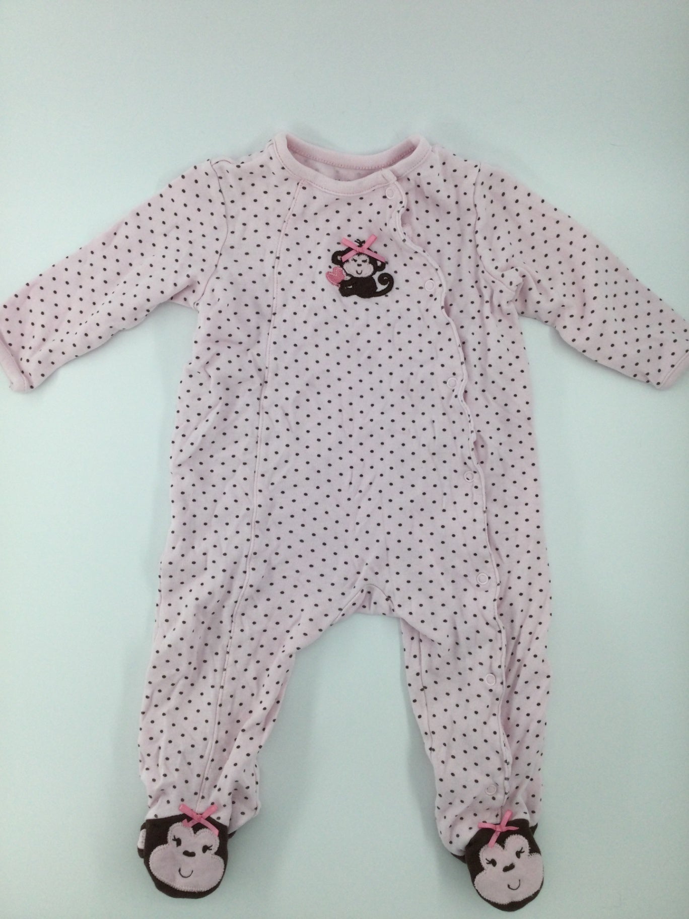 Little Me Baby Sleeper Pink Polka Dot w/ Monkeys