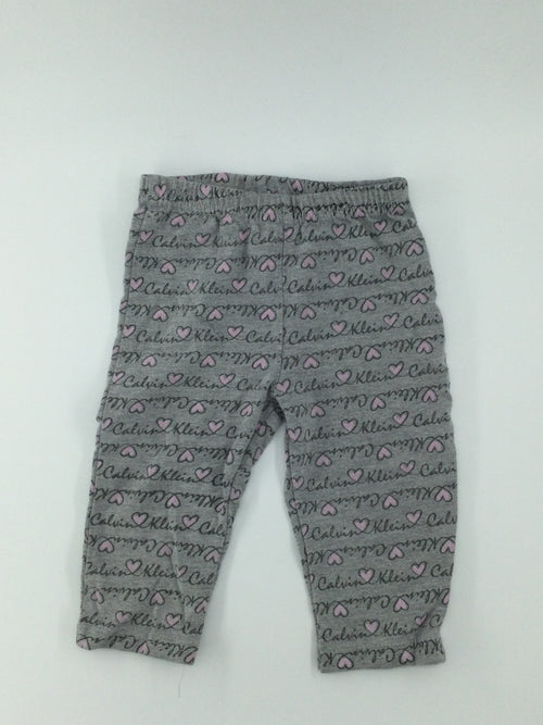 Calvin Klein Baby Pants 6-9m Gray w/ Pink Hearts