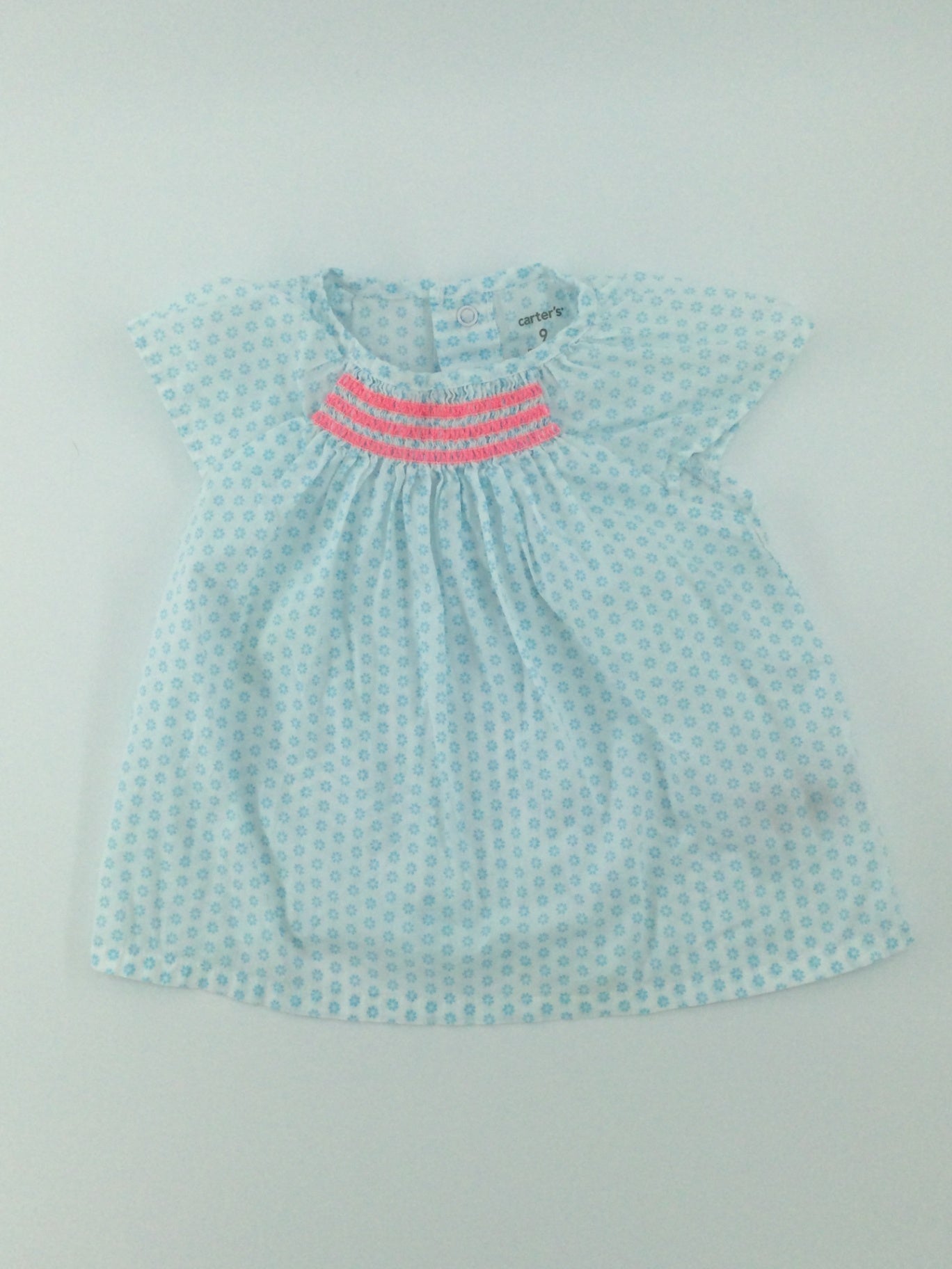 Carter's Baby Shirt 6-9m White w/ Light Blue Flowers