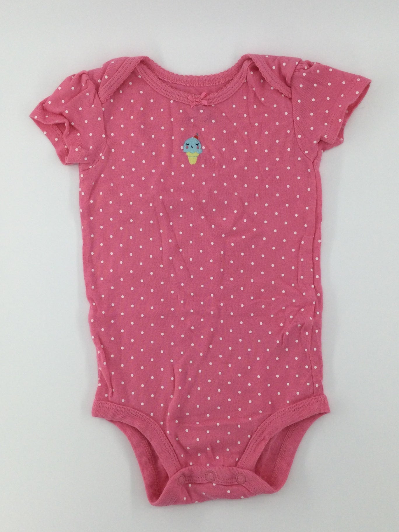 Carter's Baby Bodysuit 6-9m Pink Polka Dot w/ Ice Cream Cone