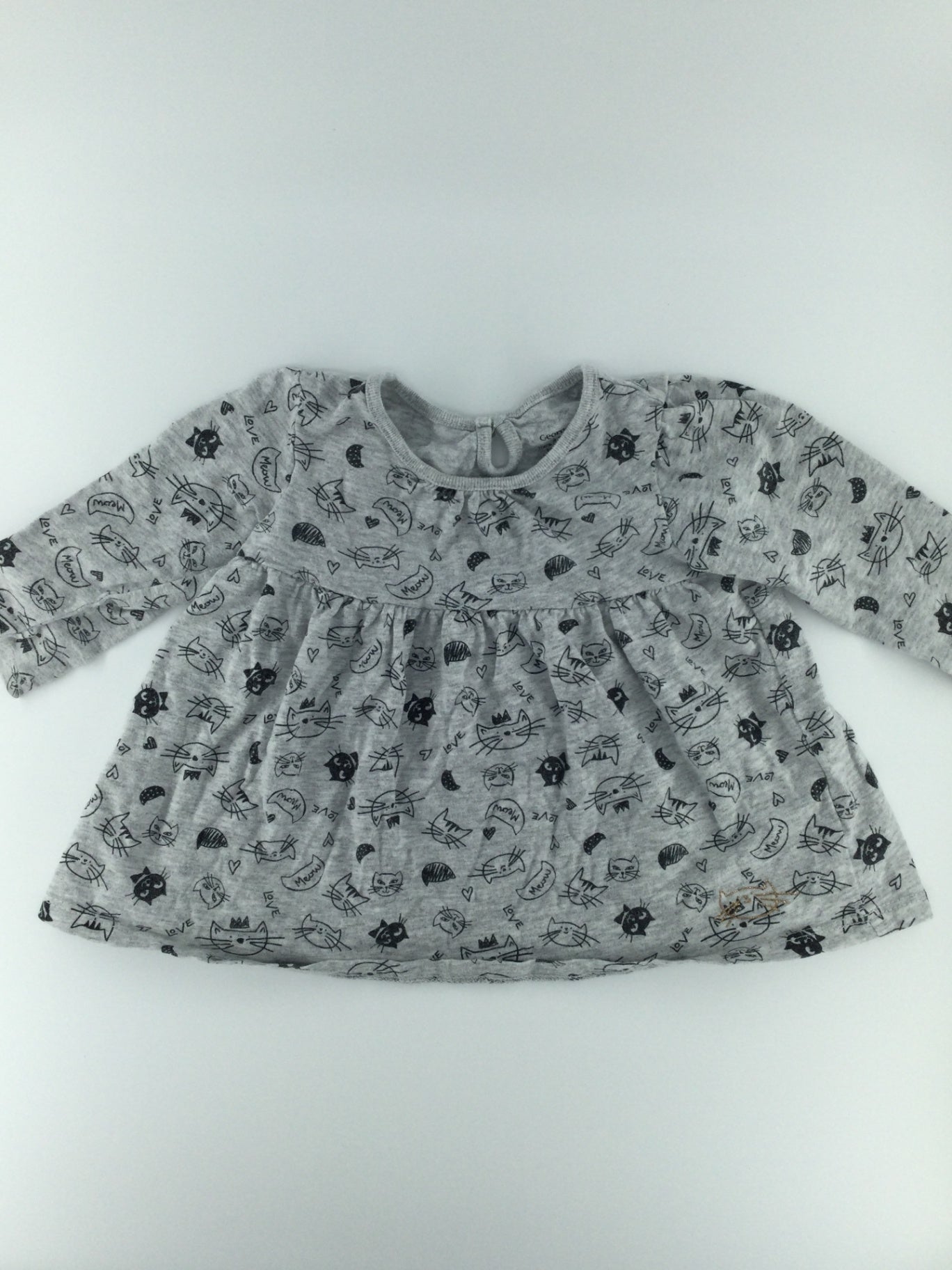 George Baby Shirt 6-12m Gray w/ Black Cat Pattern