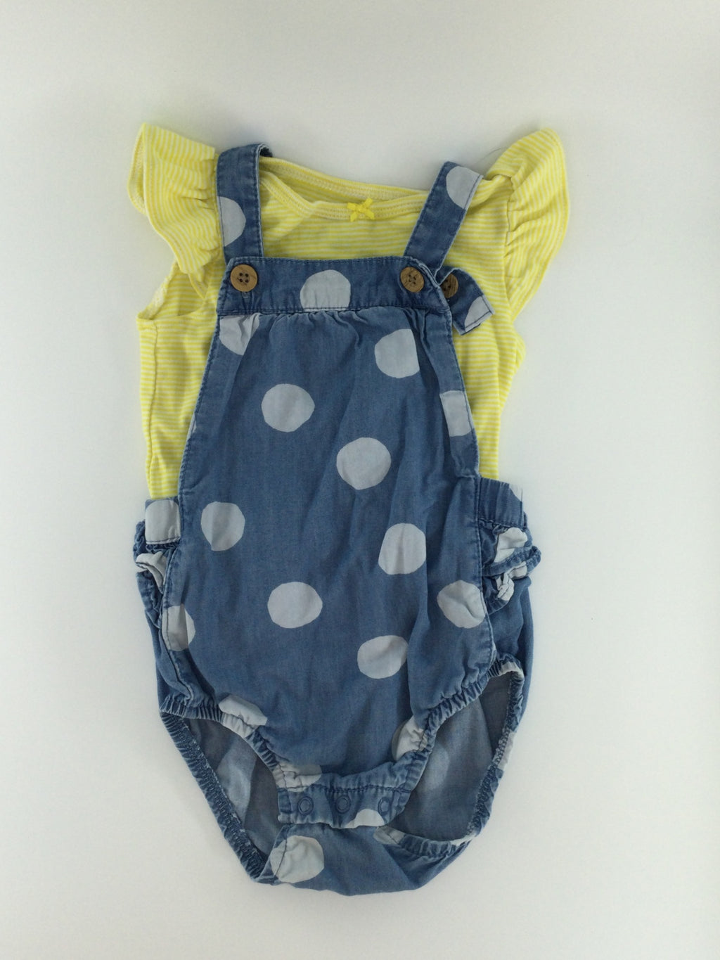 Carter’s Baby Romper 9-12m Yellow and Blue w/ Polka Dots