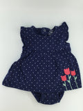 Carter's Baby Romper 9-12m Navy Blue w/ Red Tulips