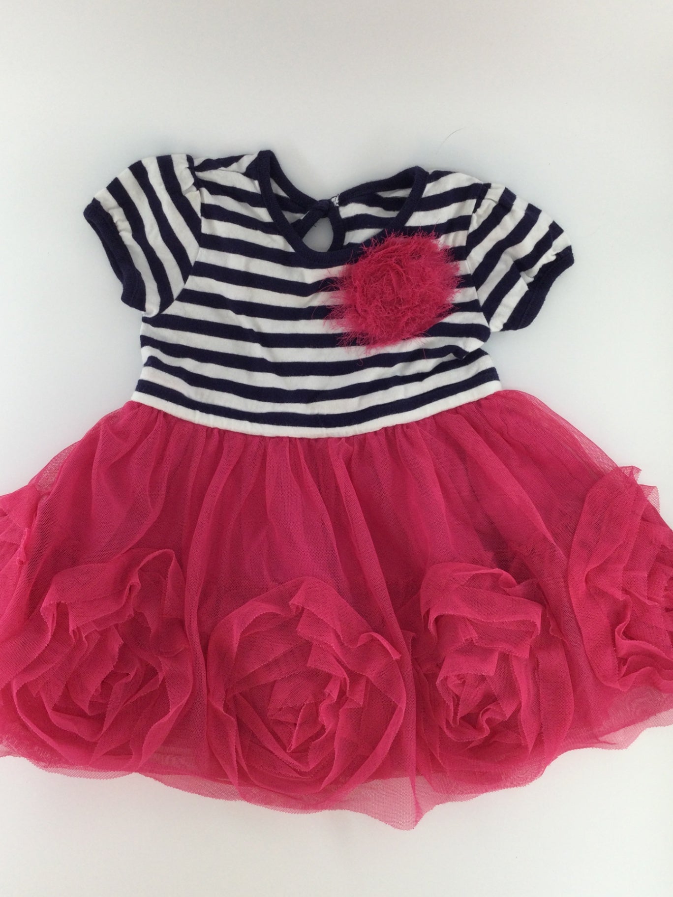 The Children’s Place Baby Dress 9-12m Magenta w/ White and Navy Blue Stripes