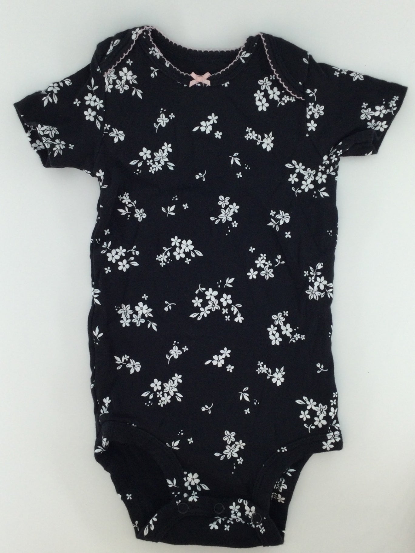 Carter’s Baby Bodysuit 9-12m Black w/ White Floral Print