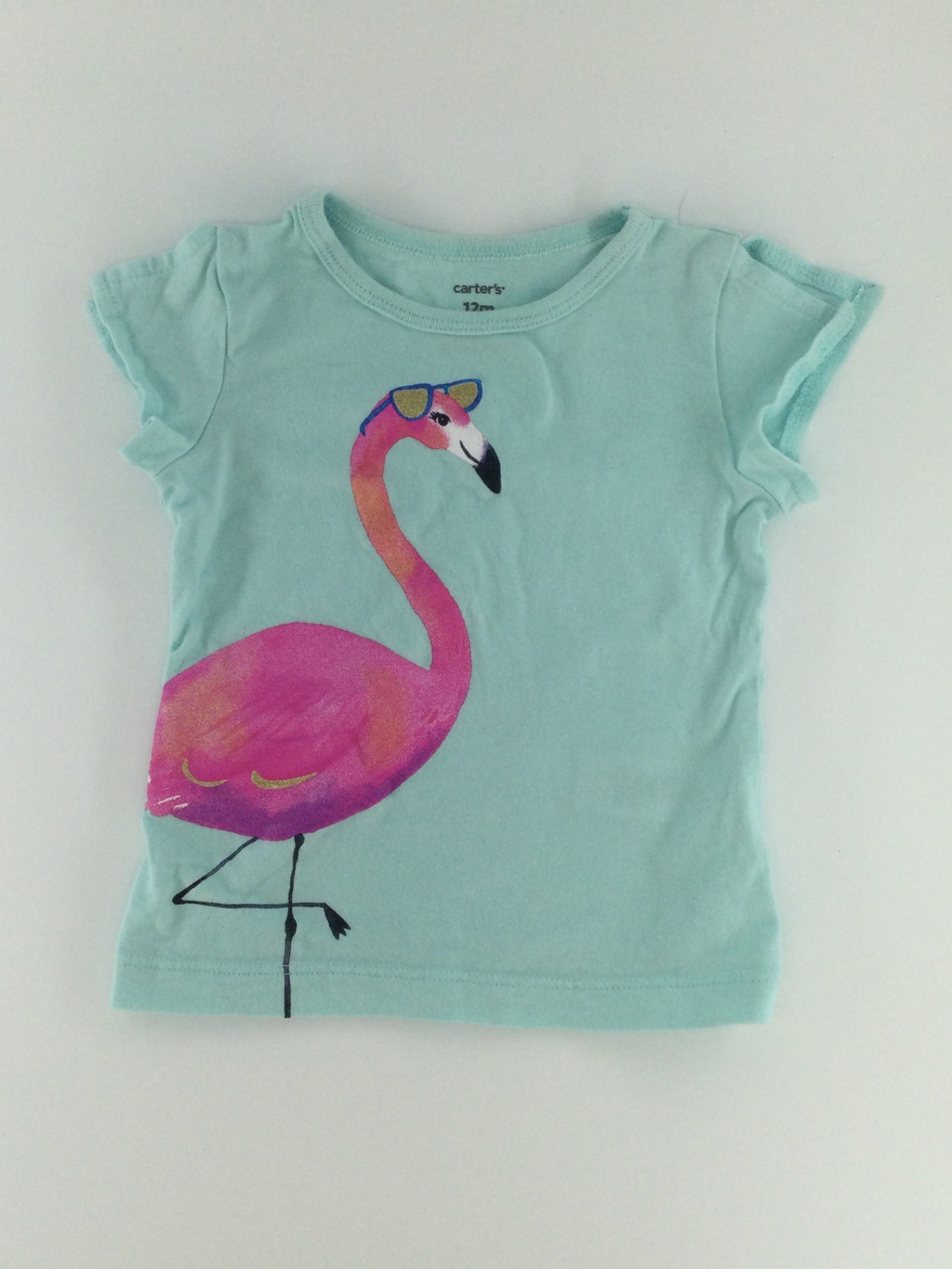 Carter's Baby Shirt 9-12m Light blue w/ Flamingo