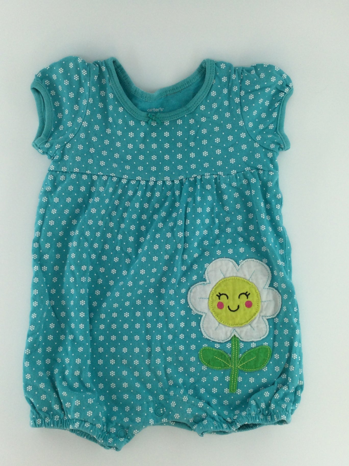 Carter's Baby Romper 9-12m Turquoise w/ Flower