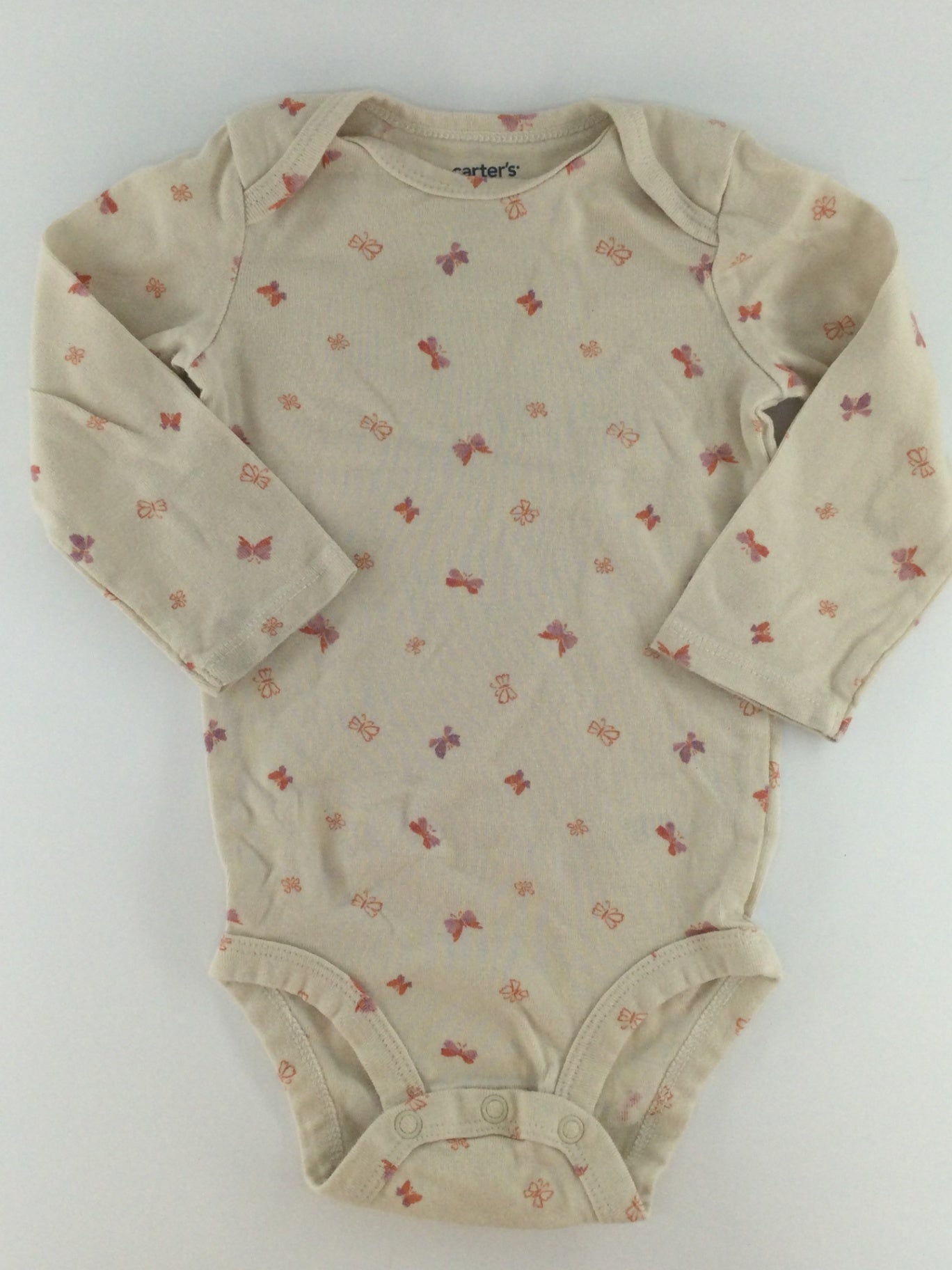 Carter's Baby Bodysuit 9-12m Beige w/ Multi-colored Butterflies
