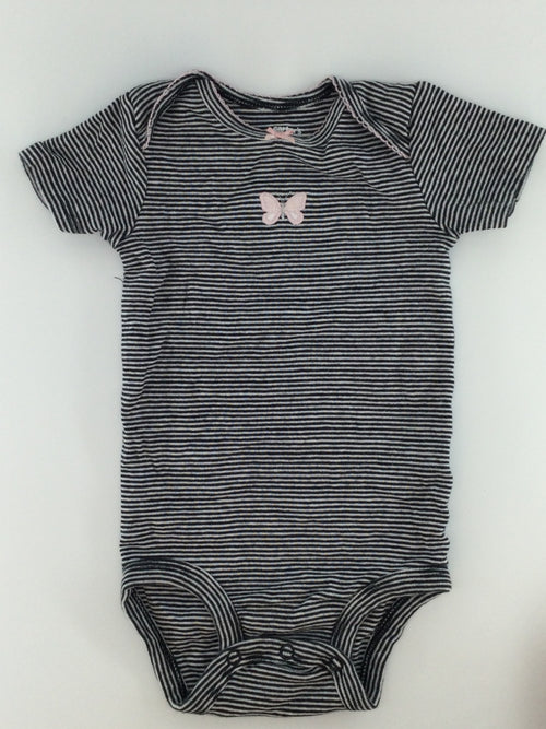 Carter's Baby Bodysuit 9-12m Black Stripe w/ Pink Butterfly