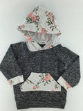 PawzBay Baby Hoodie 6-12m Gray w/ white and floral accents