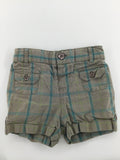 Joe Fresh Baby Shorts 6-12m Khaki Green w/ blue and green plaid
