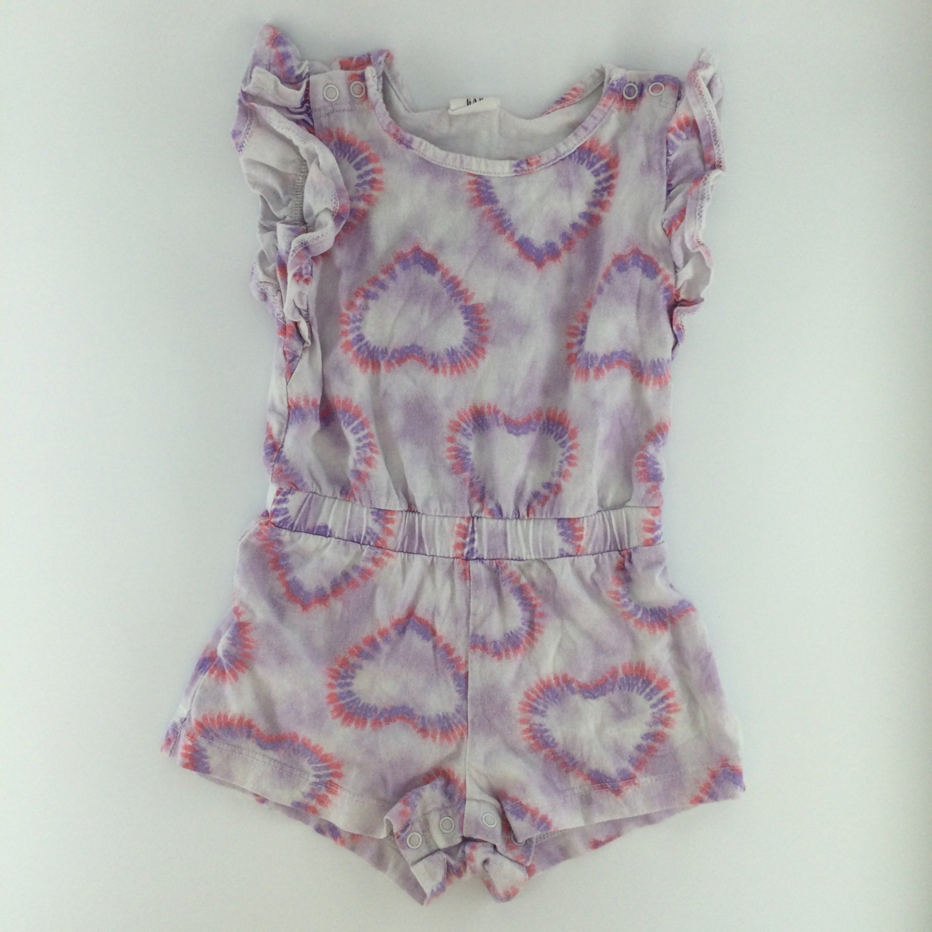 Baby GAP Baby Romper 12-18m Purple w/ Tie-Dye Hearts