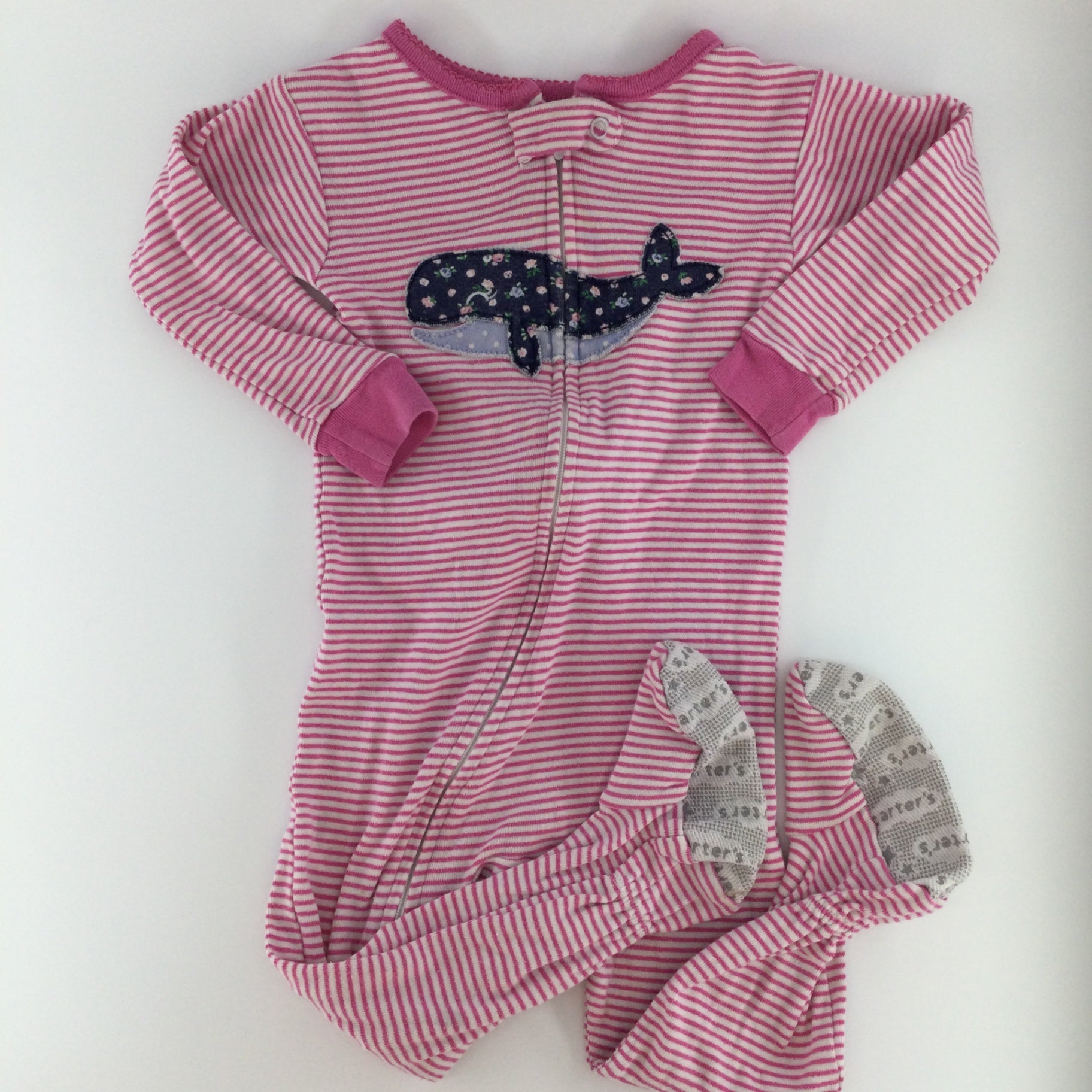 Carter's Baby Sleeper 12-18m Pink Striped w/ Whale
