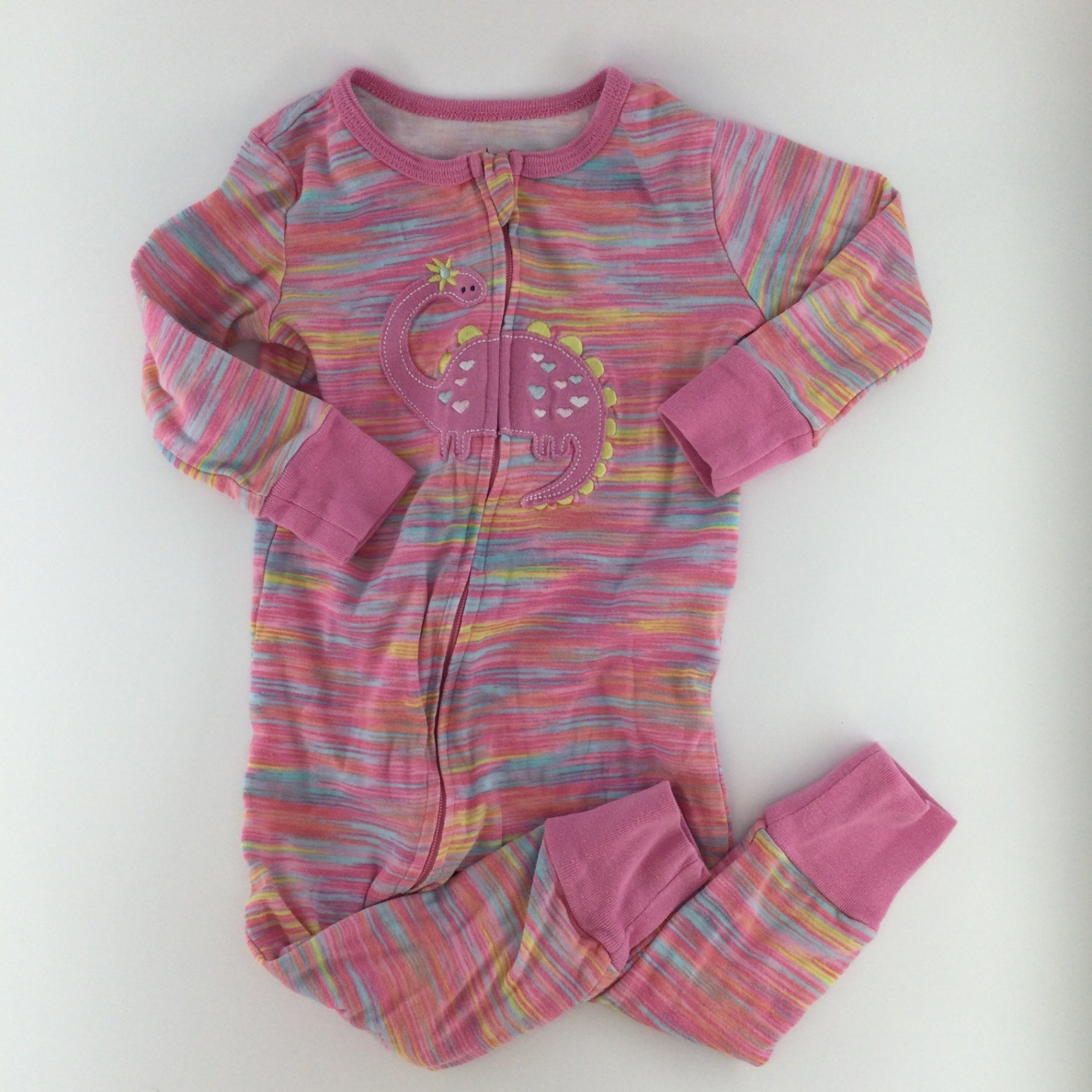 Kids Headquarters Baby Sleeper 12-18m Pink Striped w/ Dinosaur