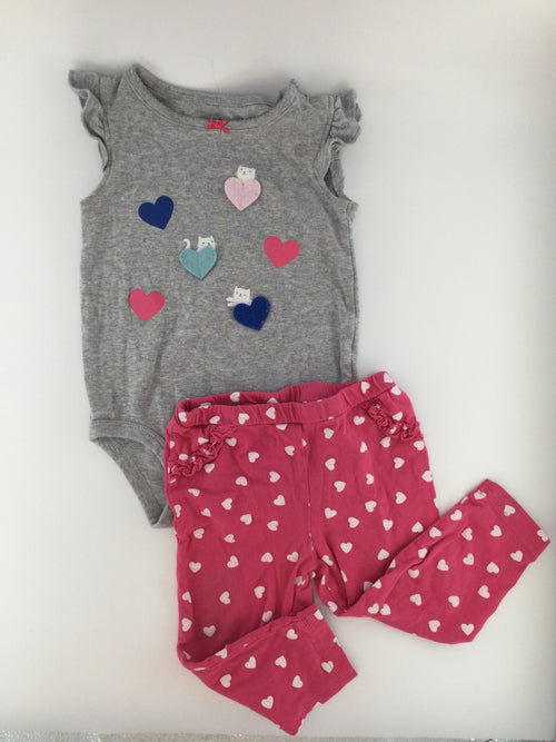 Carter's Baby Outfit 12-18m Gray and Pink w/ Cats