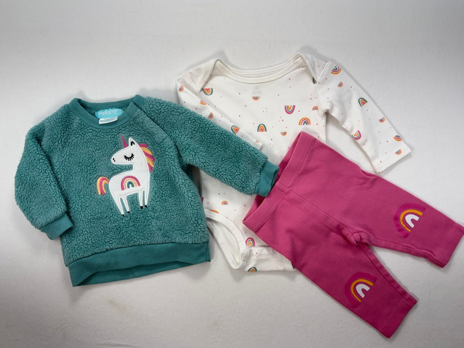 Pekkle 3-Piece Set 0-3m Rainbows & Unicorns