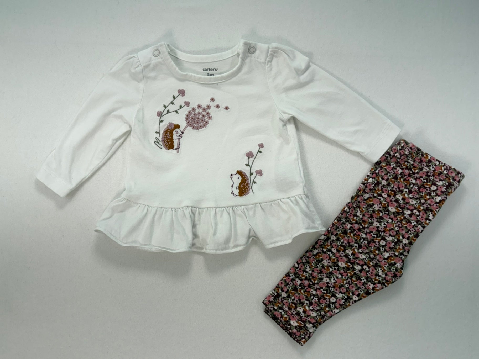 0-3m Carter's 2-Piece Set: Shirt and Pants - Hedgehog w/Floral