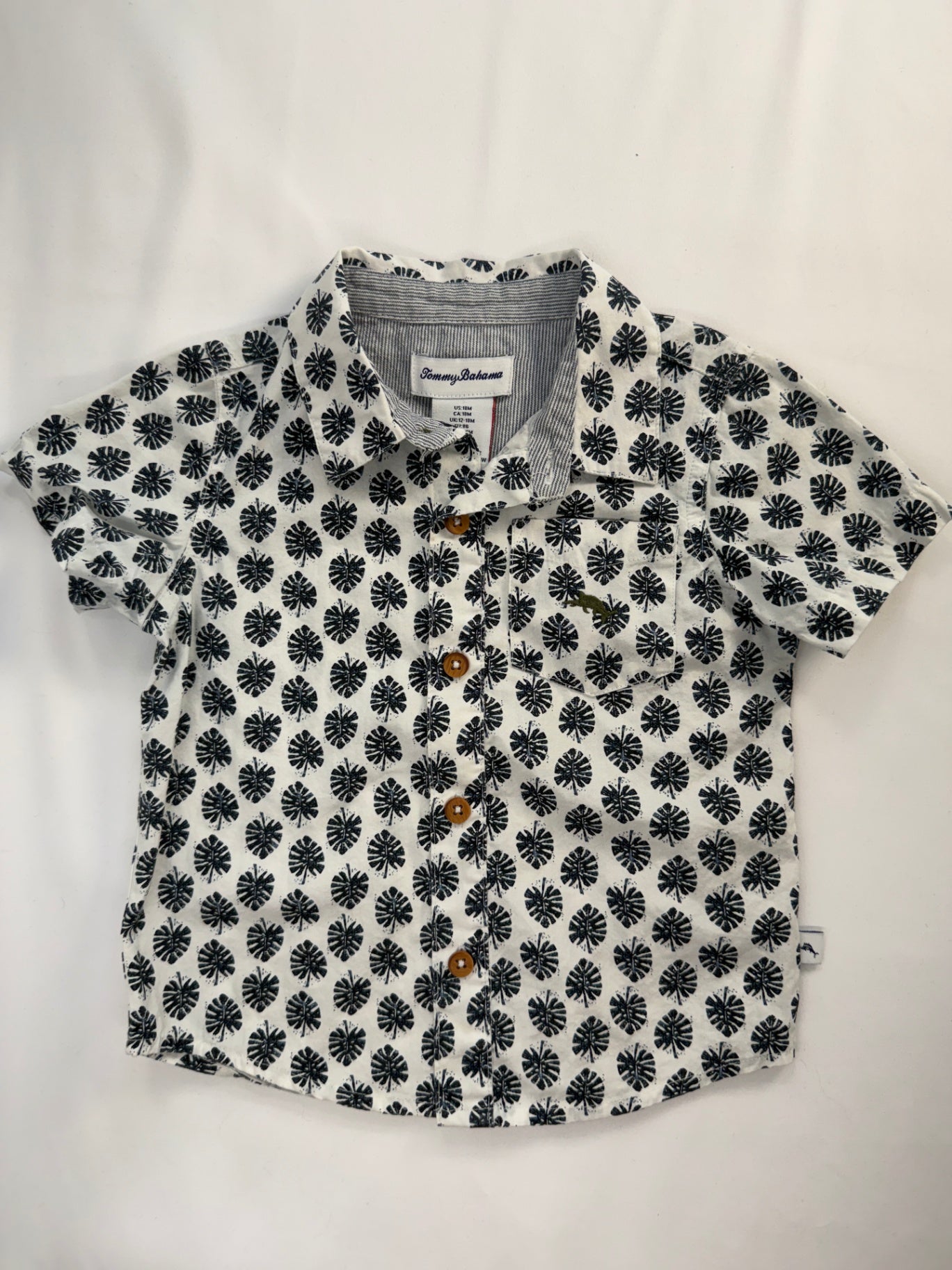 Tommy Bahama Dress Shirt 12-18m White w/Palm Leaves