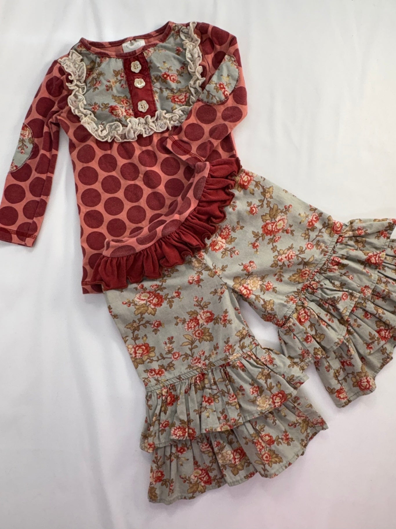 2T Persnickety 2-Piece Set: Shirt and Pants - Red Dots w/Floral