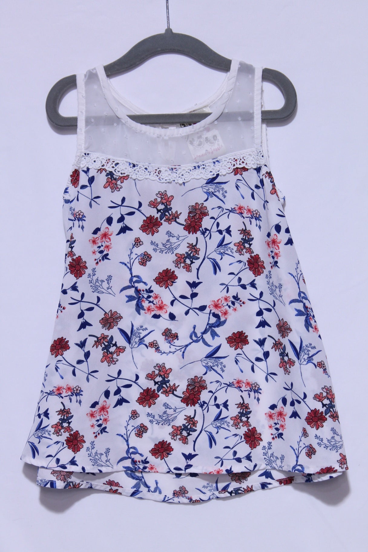6 Jenna & Jessie Tank Top - White w/Floral