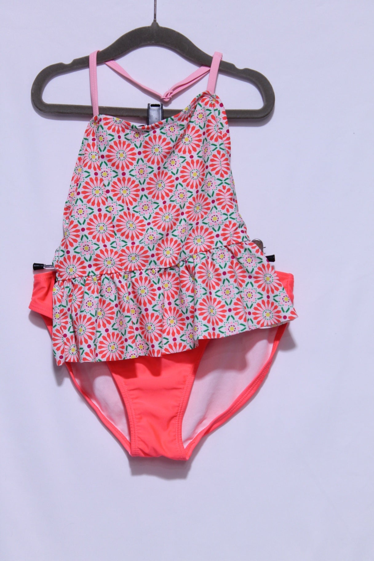 10/12Y Ocean Pacific (O.P.) 2-Piece Swimsuit - Crazy Orange w/Floral