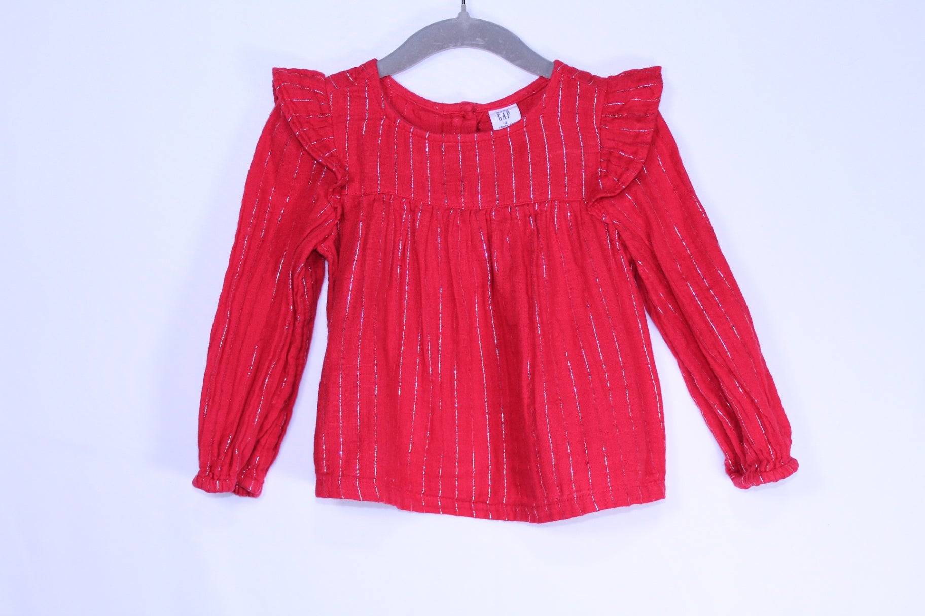 2T GAP Long Sleeve Shirt - Red w/Glitter Stripes