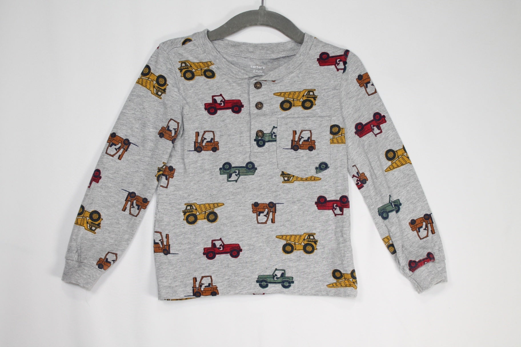 18-24m Carter's Long Sleeve Shirt - Grey w/Construction Trucks