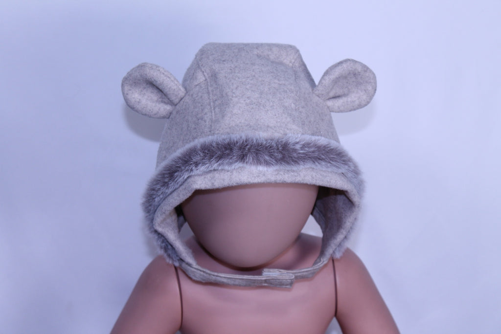 Newborn Unknown Baby Bonnet - Beige w/Fur Trim