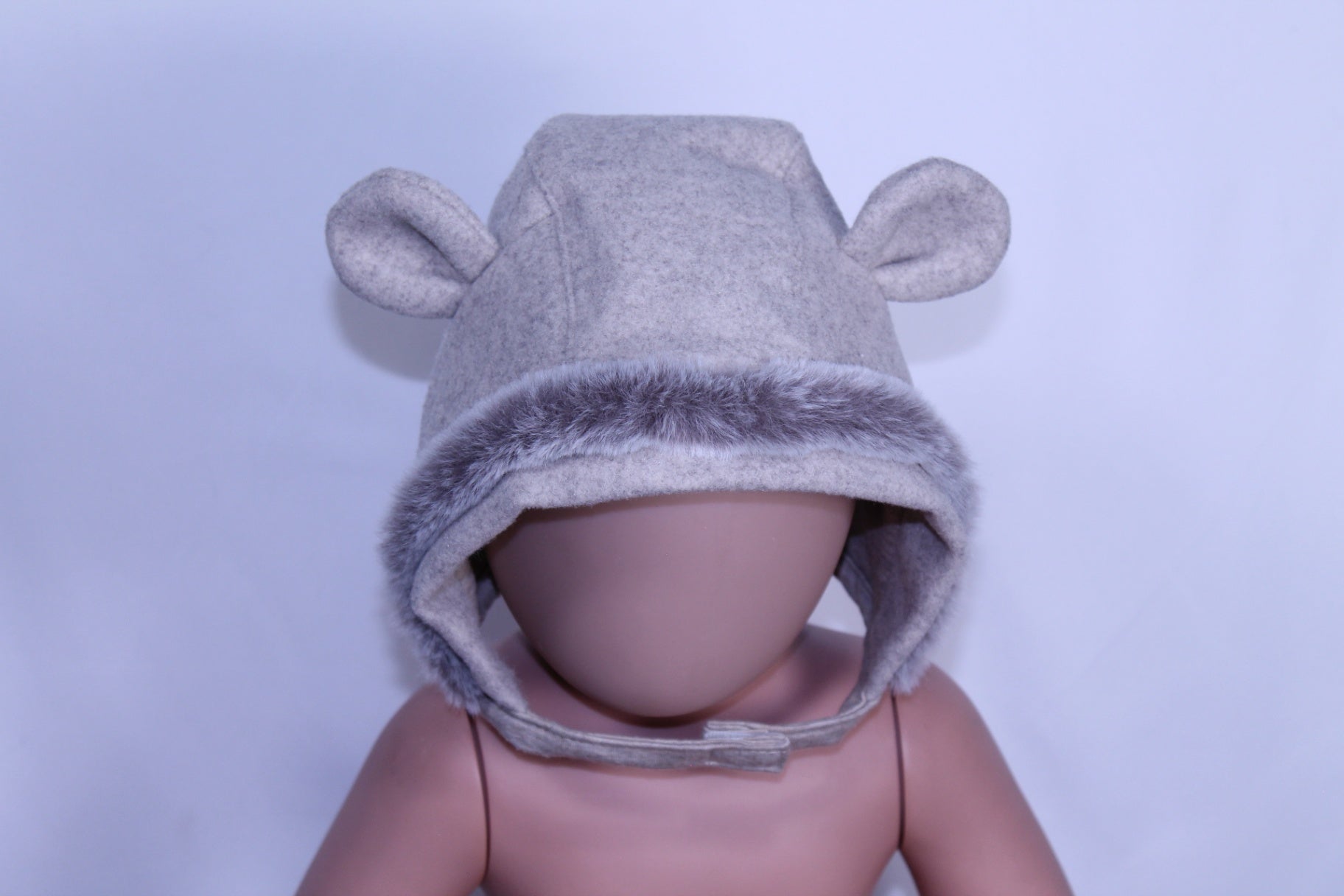 Newborn Unknown Baby Bonnet - Beige w/Fur Trim