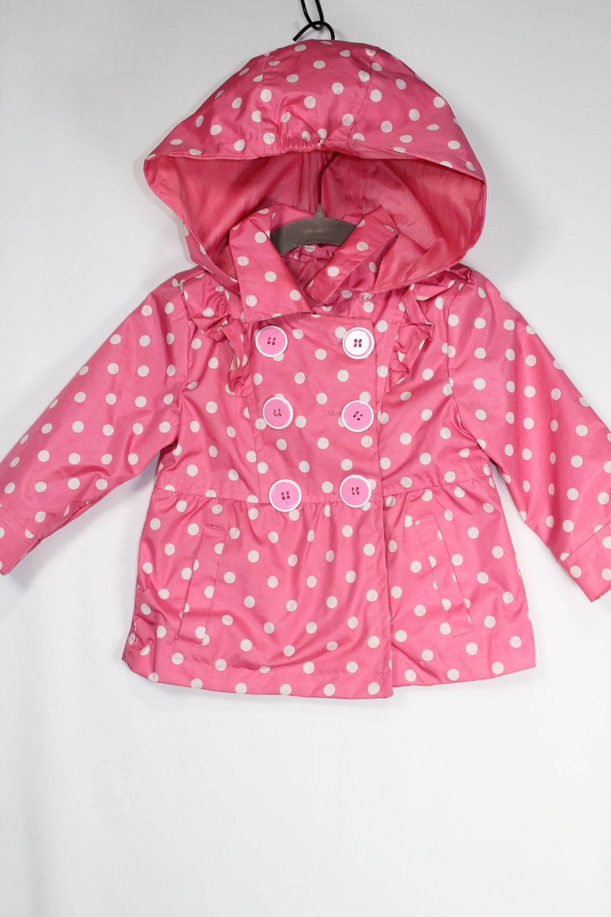 6-12m Pink Platinum Rain Coat - Pink w/Polka Dots