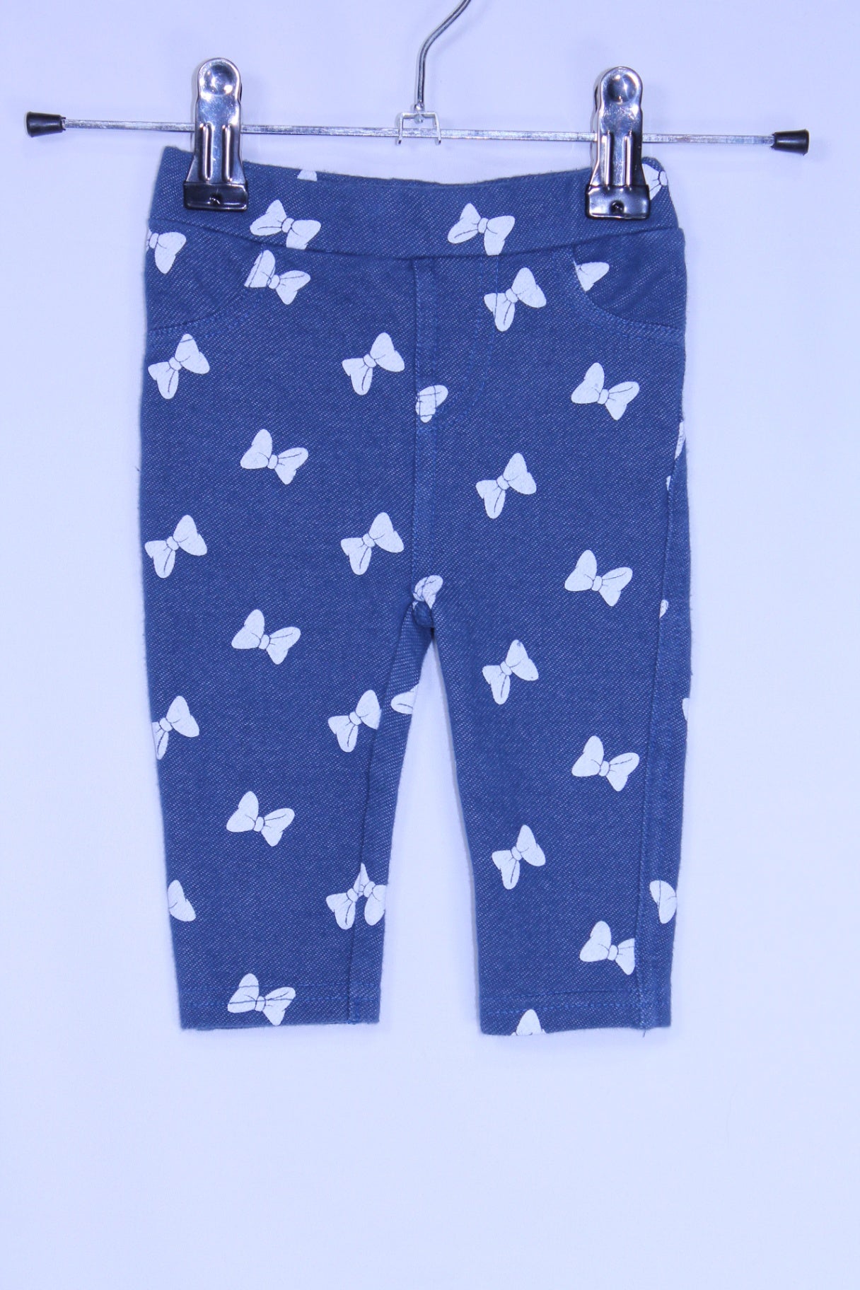 3-6m Disney Pants - Blue w/White Bows