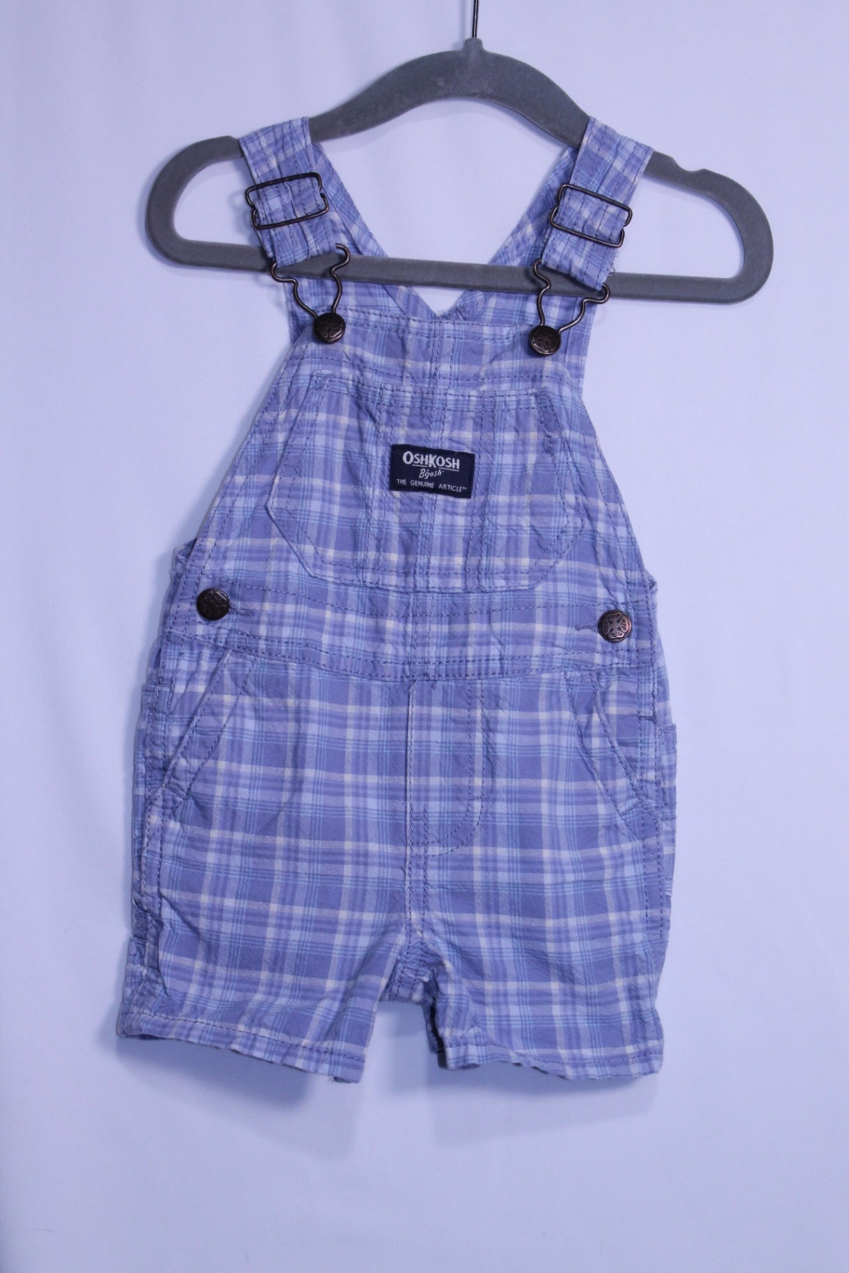 6-9m OshKosh B'gosh Shortalls - Blue Plaid