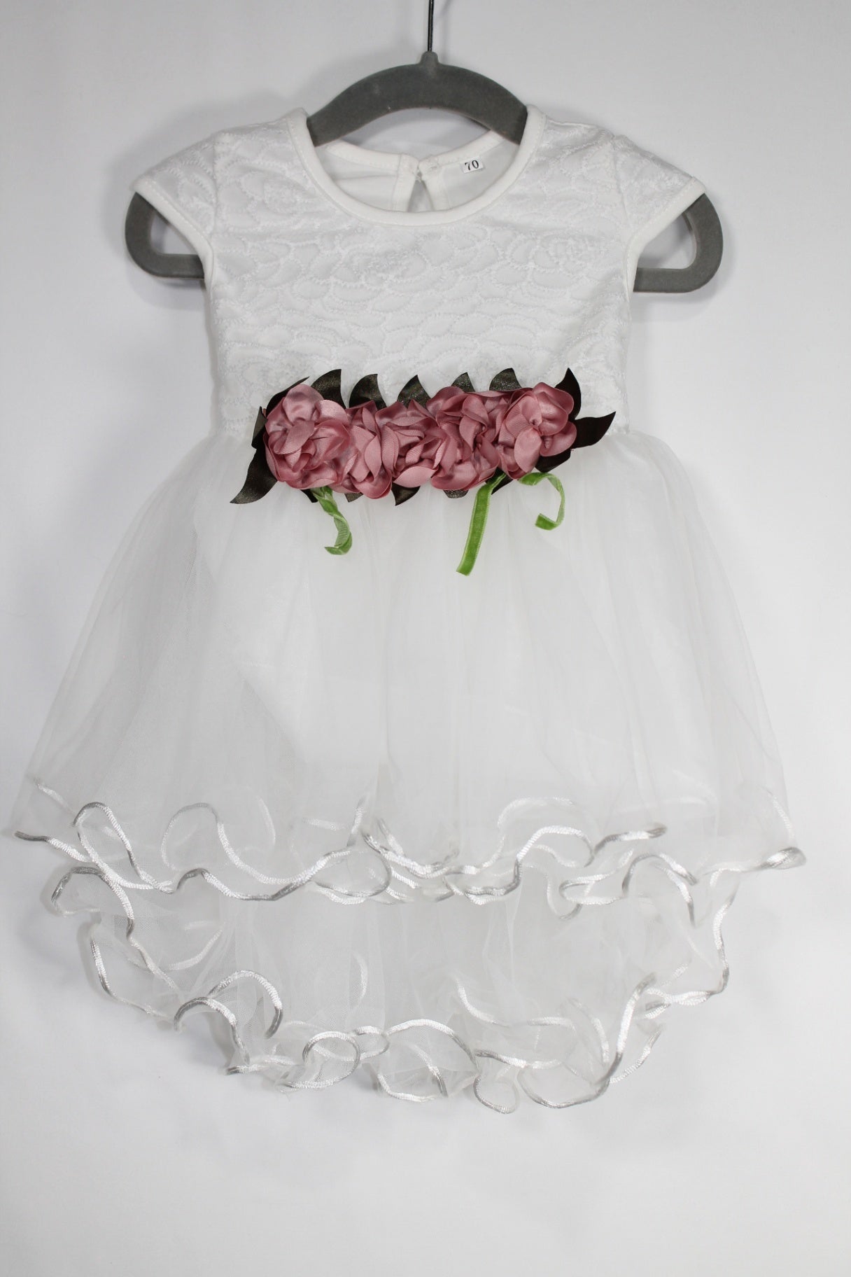 6-12m Unknown Party Dress - White/Dusty Rose Flowers