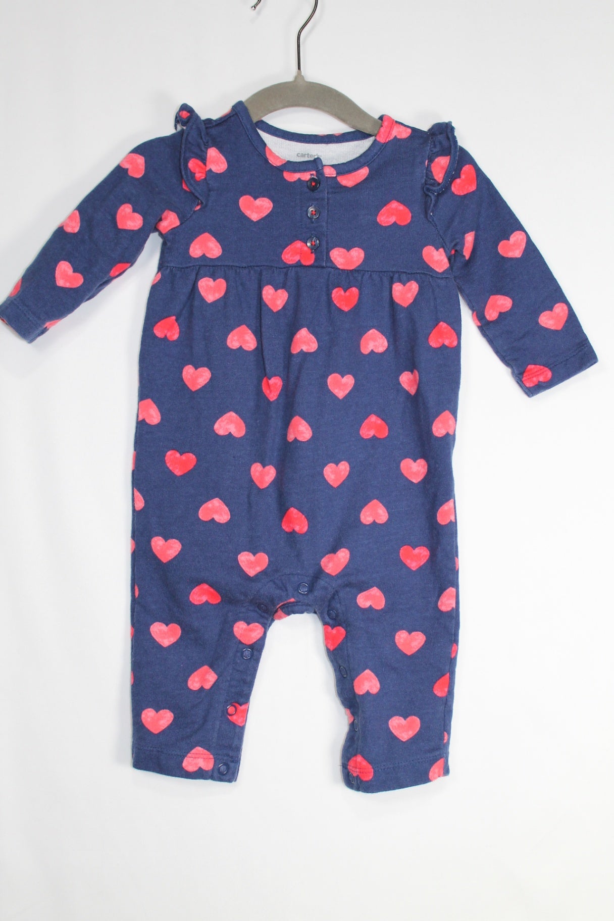 3-6m Carter's Romper - Blue w/Red Hearts