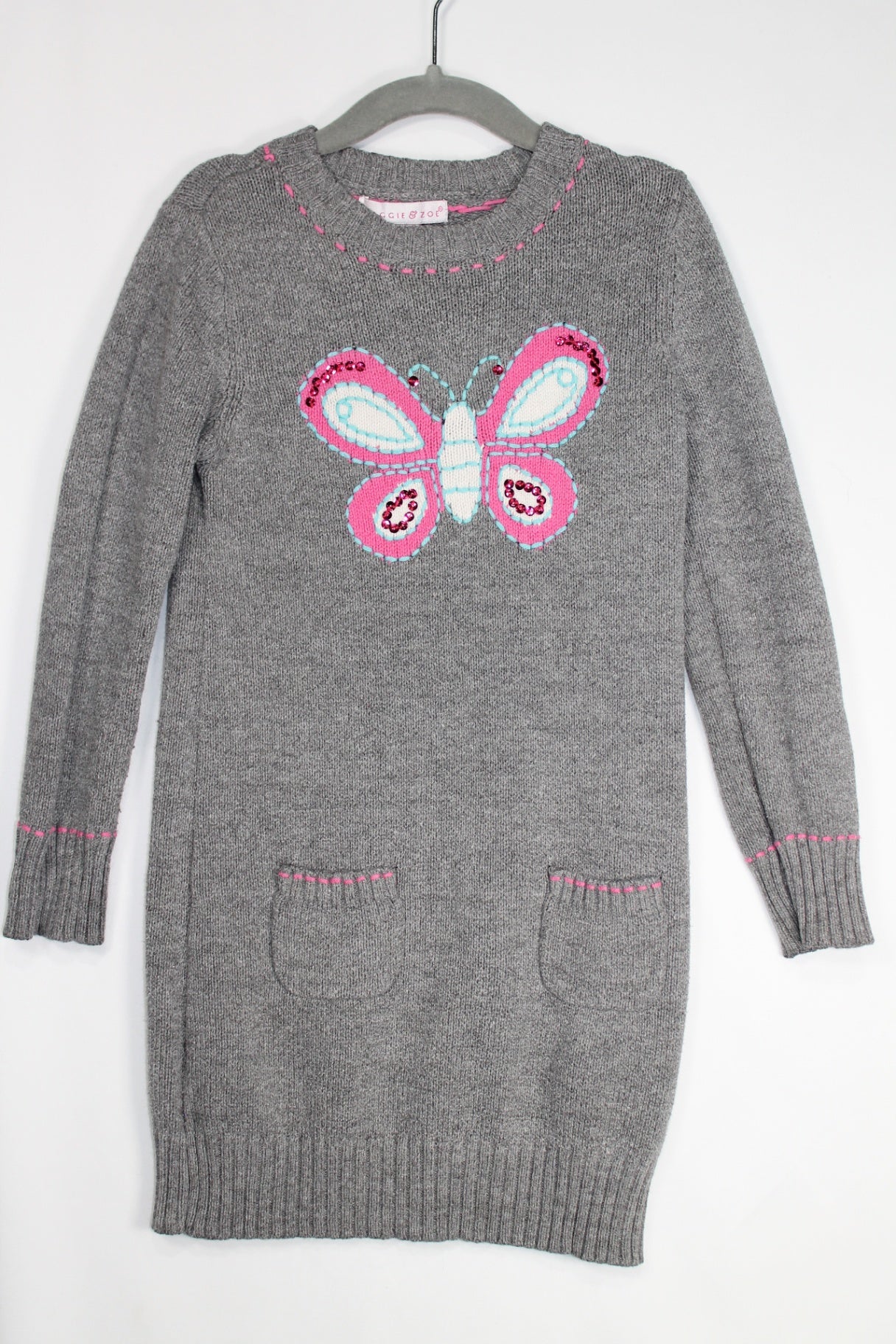 5/6Y Maggie & Zoe Dress - Grey w/Butterfly